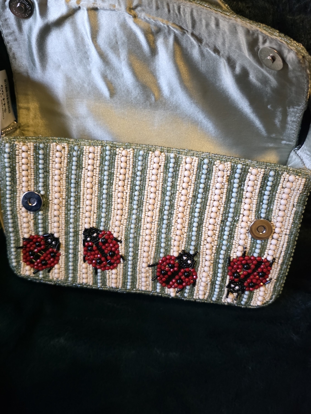 Beaded Ladybug Bag in Red and Cream - Picture 3 of 7